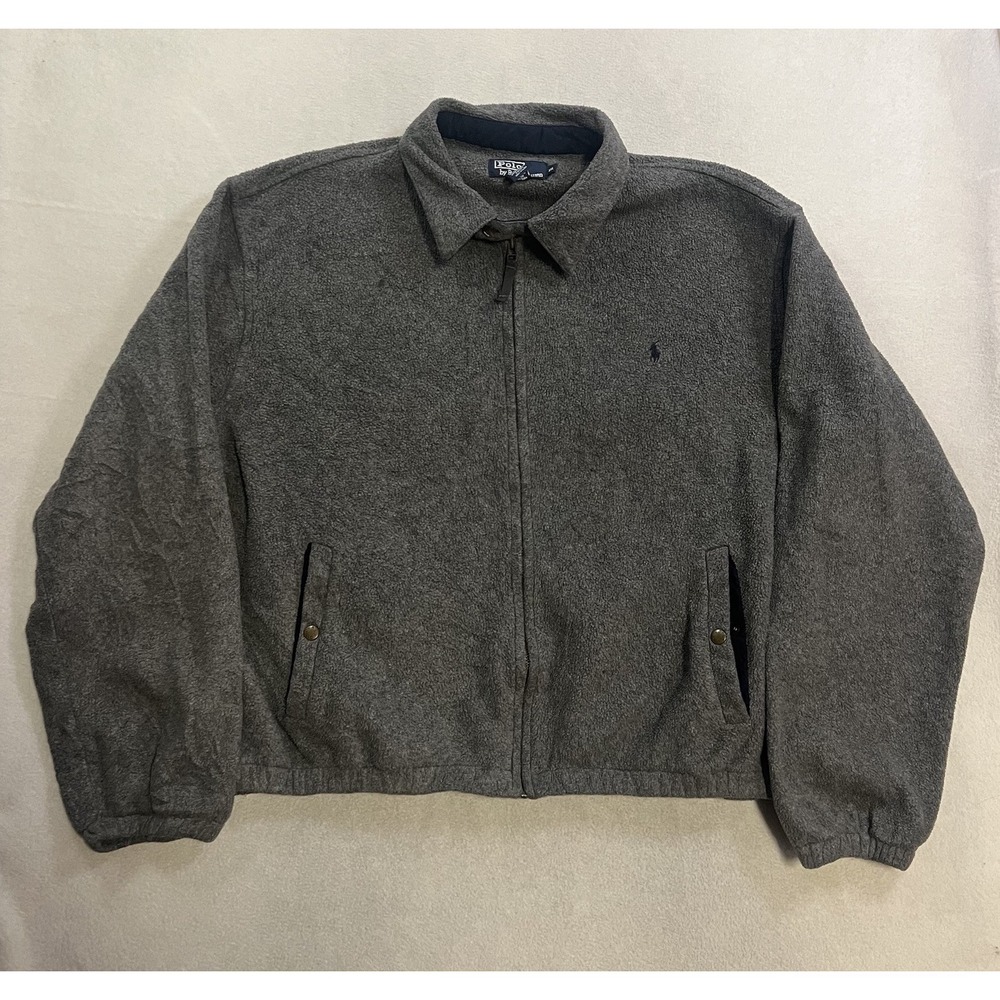 Vintage Polo Ralph Lauren Jacket Men's 2XL Gray Polartec Fleece Bomber Full Zip